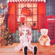 ドール用 天使像のある赤い窓辺　背景布（120cm×60cm）