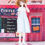 ドール用 赤いカフェの前　背景布（120cm×60cm）